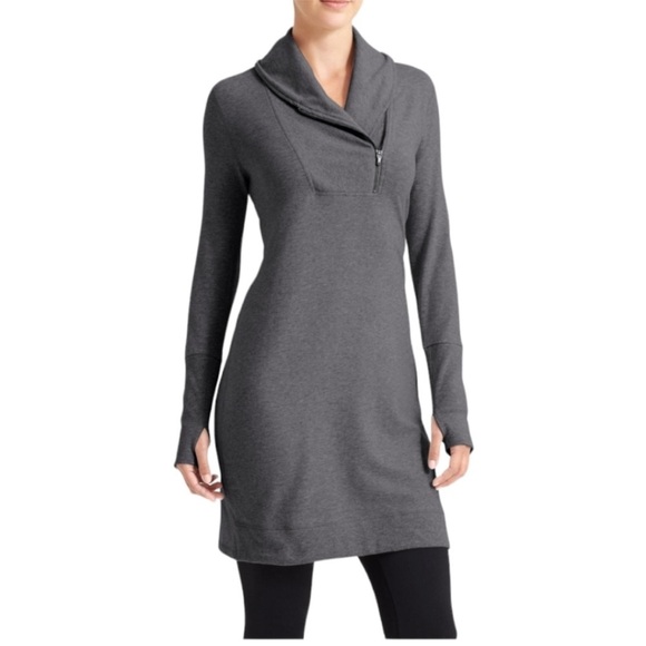 Athleta Dresses & Skirts - ATHLETA Om to Home Grey Longsleeve Atheleisure Sweatshirt Tunic Sweater Dress